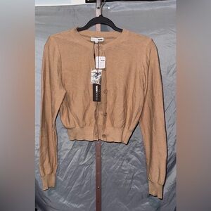 Fashion Nova Beige Cropped Cardigan Sweater size L